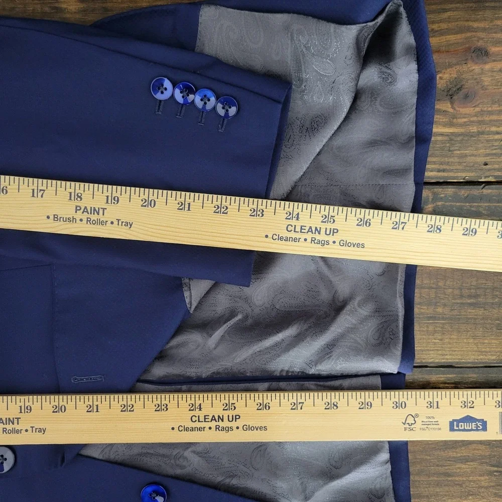 iTailor Gold Men's Sport Coat Blazer Two Button Navy Blue Wool‎ Surgeon Cuff 44R